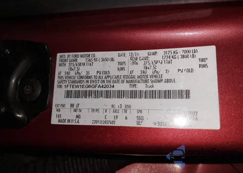 2016 Ford F-150 Xlt from USA, damaged, VIN 1FTEW1EG6GFA42034